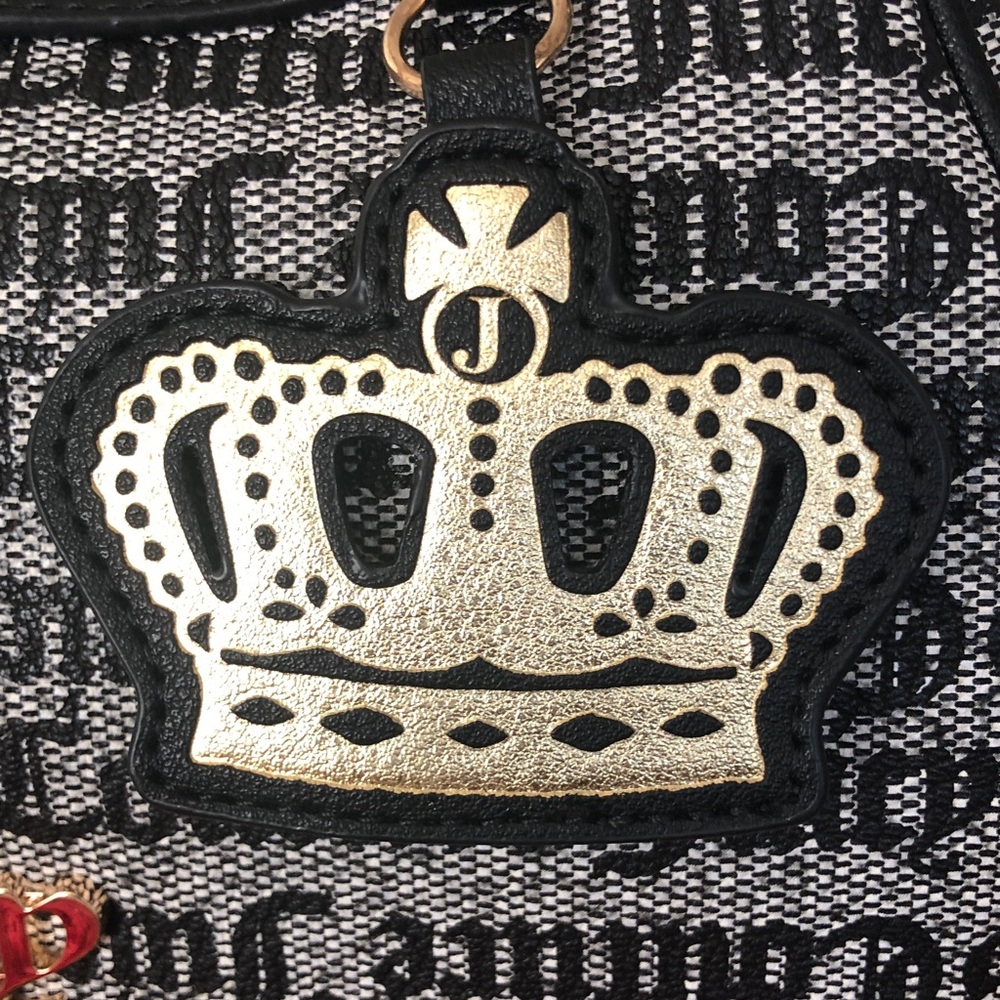 NWT Juicy Couture Black Beige Fresh Take Shoulder Handbag w/Gold Crown Charm - Picture 2 of 11